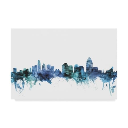 Michael Tompsett 'Cincinnati Ohio Blue Teal Skyline' Canvas Art,30x47